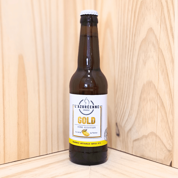 Gold de L'Azuréenne est une bière dorée, aux notes maltées et légèrement sucrées. Non filtrée et non pasteurisée, elle incarne la richesse et la pureté des ingrédients bio utilisés dans sa fabrication.
