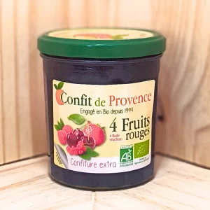 Succombez à notre confiture 4 fruits rouges, un délice fusionnant fraises, framboises, griottes et groseilles. Cette confiture offre une symphonie de saveurs sucrées et acidulées dans chaque bouchée, idéale pour vos petits déjeuners et goûters. Élaborée avec des fruits rouges sélectionnés pour leur qualité, elle capture la fraîcheur et l'intensité des fruits d'été. Sa texture généreuse et son goût riche et équilibré font de cette confiture un incontournable pour les amateurs de saveurs fruitées. Apportez une touche de gourmandise à vos tartines, yaourts et desserts avec cette confiture 4 fruits rouges.