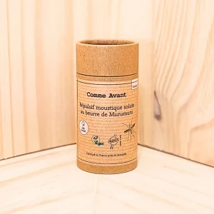 Découvrez notre répulsif moustique solide au beurre de murumuru, une solution naturelle et efficace pour éloigner les moustiques et autres insectes. Composé uniquement d’ingrédients d'origine naturelle, ce répulsif moustique offre une protection douce mais efficace contre les piqûres d’insectes. Sa formulation est adaptée pour une utilisation sur le corps et le visage, et convient aux enfants dès 6 mois. Enrichi en beurre de murumuru, il est doux pour la peau et ne contient pas de substances controversées. Ce produit vous garantit une protection fiable et sécurisée, pour des moments en plein air en toute tranquillité.